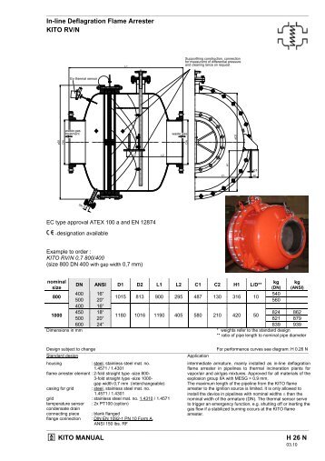 KITO MANUAL H 26 N In-line Deflagration Flame Arrester KITO RV/N