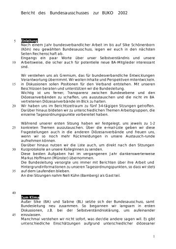 Bericht des Bundesausschusses zur BUKO 2002 - KjG