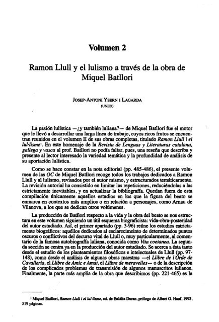 Volumen 2. Ramon Llull y el Lulismo a Través de ... - e-spacio UNED