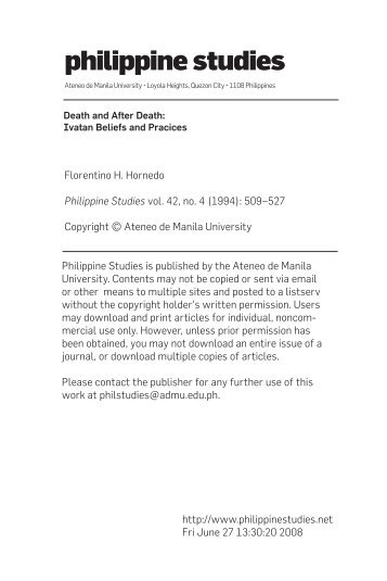 Death and After Death: Ivatan Beliefs and Pracices