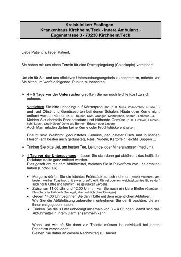 Infoblatt Vorbereitung Koloskopie - Kreiskliniken Esslingen