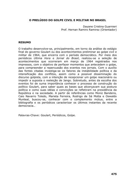 475 O PRELÚDIO DO GOLPE CIVIL E MILITAR NO BRASIL Dayane ...