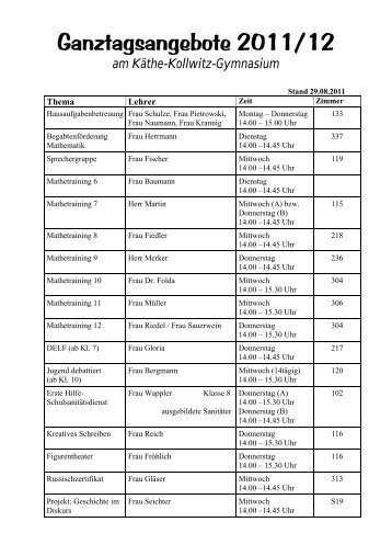 Ganztagsangebote 2011/12 am Käthe-Kollwitz-Gymnasium