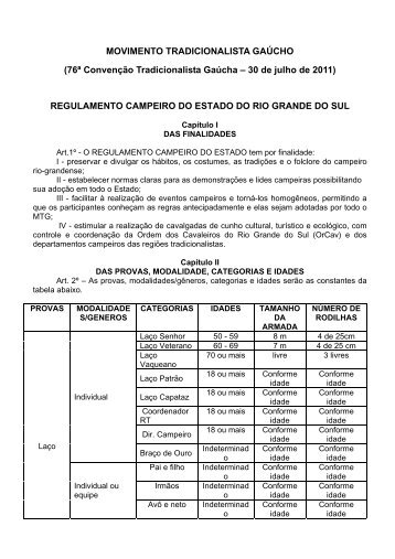 Regulamento Campeiro do RS - Movimento Tradicionalista Gaúcho