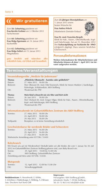 Ausgabe 1 / 2013 - Kreiskrankenhaus Stollberg gGmbH