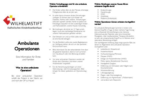 Info-Flyer: Ambulante Operationen - Kinderkrankenhaus Wilhelmstift