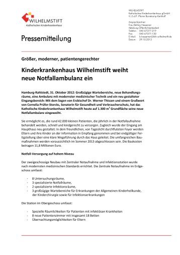 Pressemitteilung - Kinderkrankenhaus Wilhelmstift