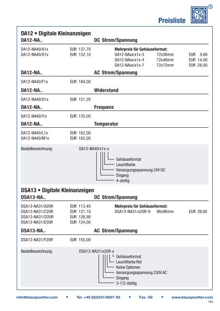 Digitalinstrumente: Komplettliste