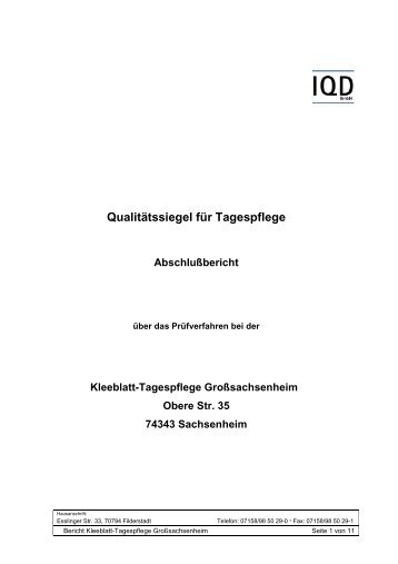 IQD Bericht Tagespflege Großsachsenheim _2 - Kleeblatt ...