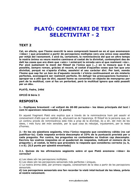 PLATÓ: COMENTARI DE TEXT SELECTIVITAT - 2