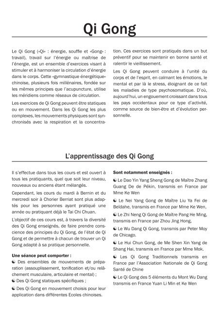 L'apprentissage des Qi Gong - Tai Chi Chuan et Qi Gong à Grenoble
