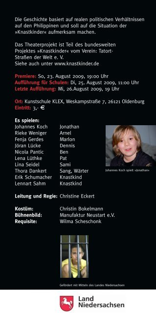 Einladung zum Jugendtheaterprojekt der Kunstschule KLEX
