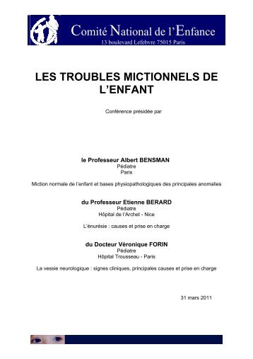 les troubles mictionnels de l'enfant - Comité National de l'Enfance