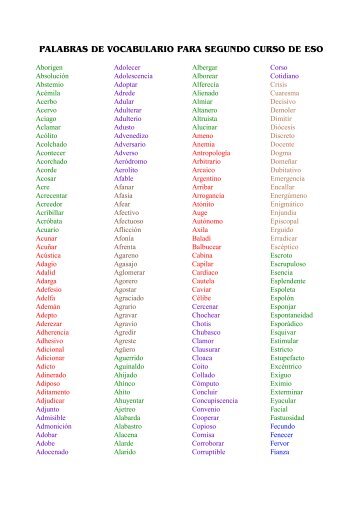 PALABRAS DE VOCABULARIO PARA SEGUNDO CURSO DE ESO