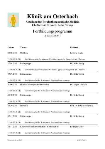 Fortbildungsprogramm KaO 2011 - Klinik am Osterbach