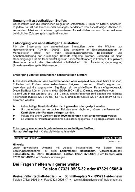 Asbest 2012 - Kreisabfallwirtschaftsbetrieb