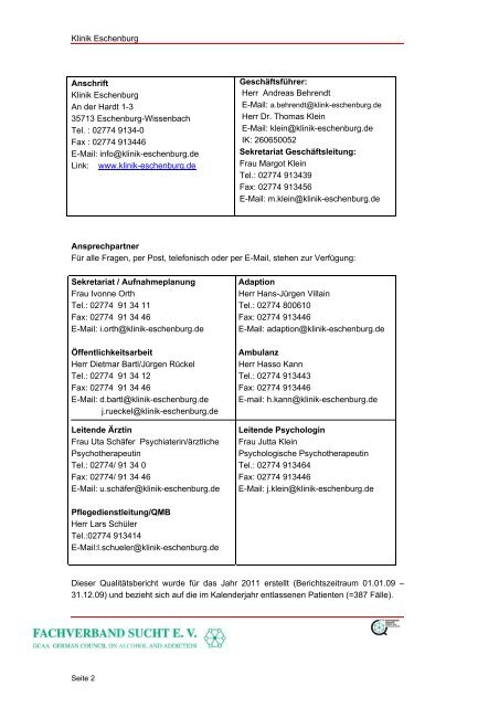 Qualitätsbericht der Klinik Eschenburg für das Jahr 2011