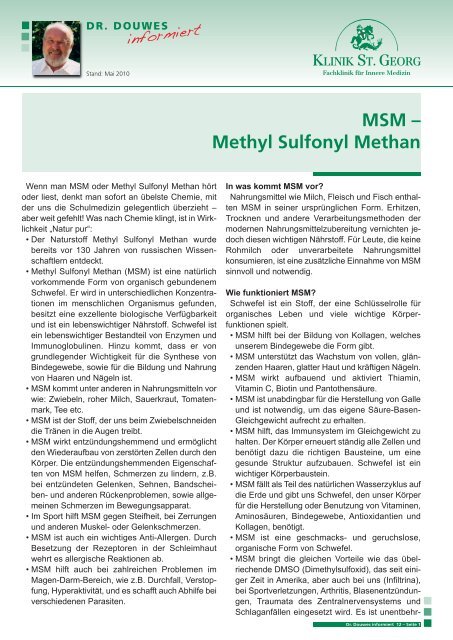 MSM â Methyl Sulfonyl Methan - Klinik St. Georg