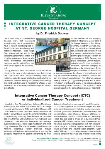 InTegraTIve CanCer Therapy ConCepT aT ST ... - Klinik St. Georg