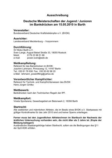 Ausschreibung Deutsche Meisterschaften der Jugend ... - AC Soest