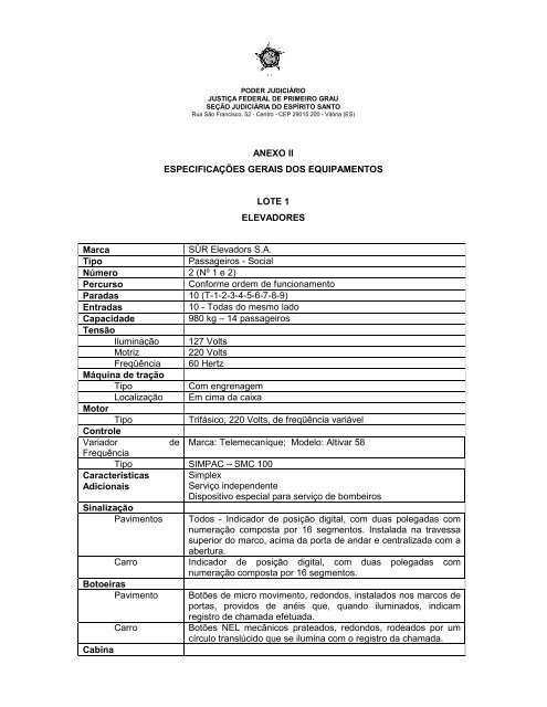 ANEXO II ESPECIFICAÇÕES GERAIS DOS ... - Justiça Federal