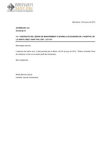 Carta doc administrativa LIC11 51.pdf - Hospital Sant Pau