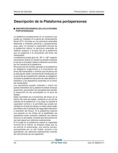 Manual del operador Plataforma portapersonas ... - Genie Industries