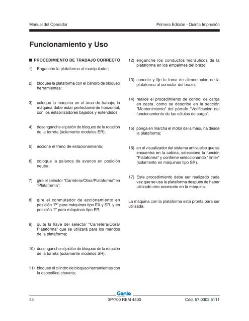 Manual del operador Plataforma portapersonas ... - Genie Industries