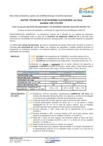 DATOS TÉCNICOS PLATAFORMA ELEVADORA sin foso ... - Bidea