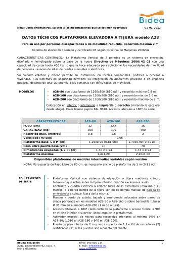 DATOS TÉCNICOS PLATAFORMA ELEVADORA A TIJERA modelo ...