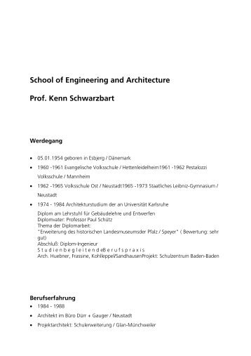 School of Engineering and Architecture Prof. Kenn Schwarzbart