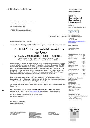 1. TEMPiS Schlaganfall-Intensivkurs für Ärzte - Städtisches Klinikum ...