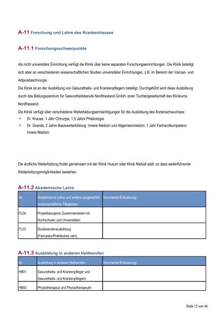Qualitätsbericht 2010 Klinik Tönning - Klinikum Nordfriesland