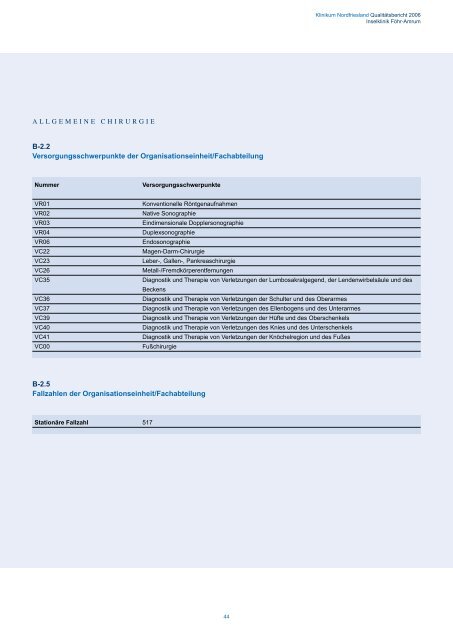 Qualitäts bericht 2006 - Klinikum Nordfriesland