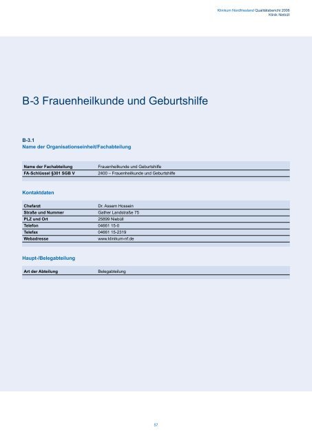 Qualitäts bericht 2006 - Klinikum Nordfriesland