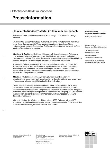 Klinik Info Turkisch Startet Im Klinikum Neuperlach Stadtisches