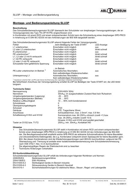 SLU3P Schutzleiterüberwachung - ABL Sursum