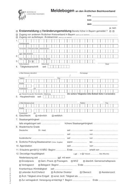 Meldebogen der Bayer. Ärztekammer - Klinikum Passau