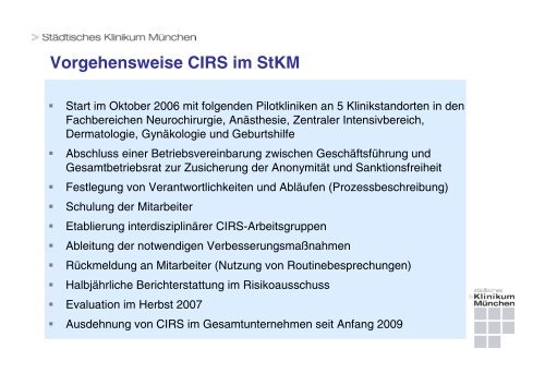 Wie funktioniert CIRS im StKM? - Städtisches Klinikum München