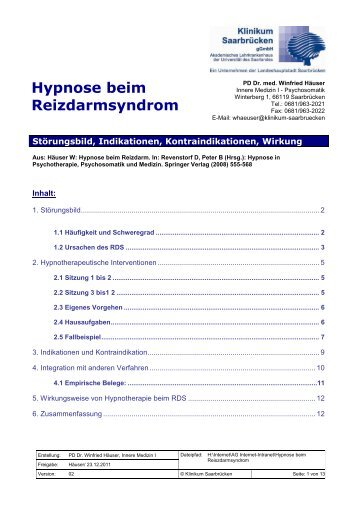 Hypnose beim Reizdarmsyndrom - Klinikum Saarbrücken