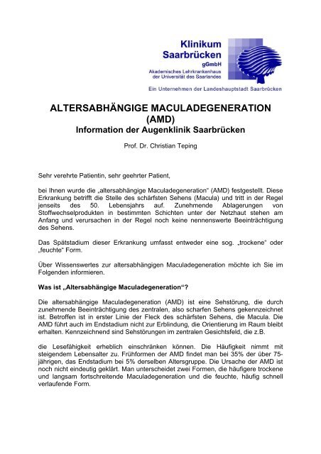altersabhängige maculadegeneration - Klinikum Saarbrücken