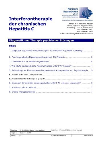 Interferontherapie der chronischen Hepatitis C - Klinikum Saarbrücken