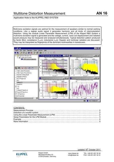 Multitone Distortion Measurement - Klippel GmbH