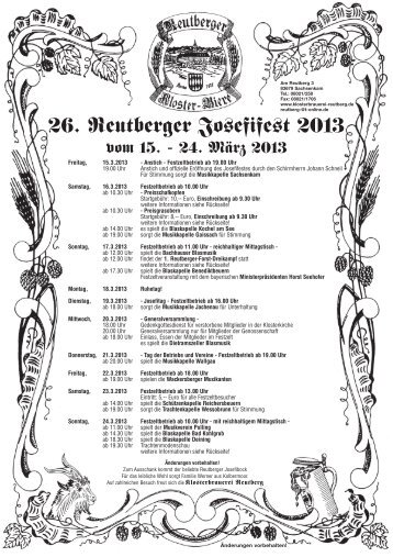 Programm Josefifest 2013 - Klosterbrauerei Reutberg