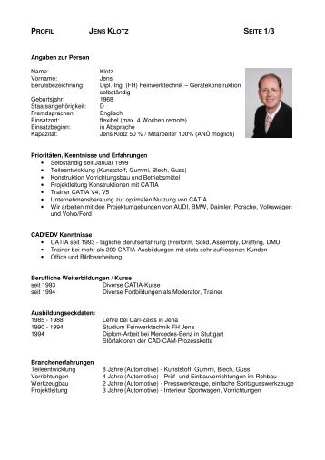 PROFIL JENS KLOTZ SEITE 1/3 Angaben zur Person ... - Klotz-cad.de