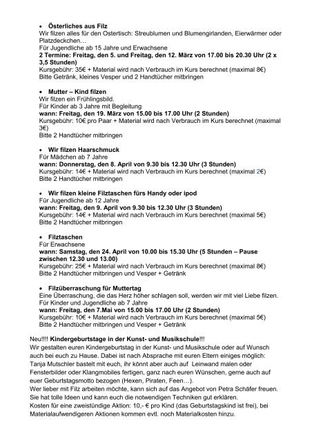 Kunstprogramm – ab Feb. 2010 - Kunst- und Musikschule Karlsbad