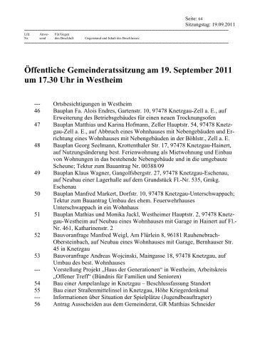 Öffentliche Gemeinderatssitzung am 19. September ... - Knetzgau