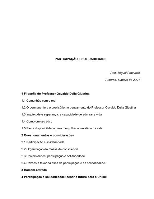 Participação e Solidariedade - Unisul