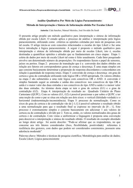 1 Análise Qualitativa Por Meio da Lógica Paraconsistente ... - Anpad