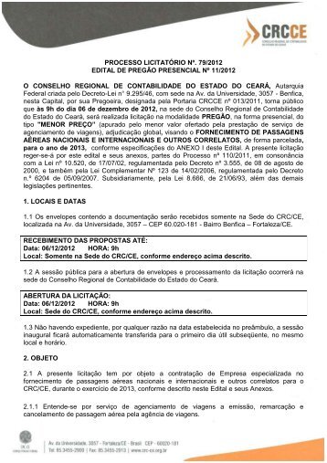 PROCESSO LICITATÓRIO Nº. 79/2012 EDITAL DE ... - CRC-CE